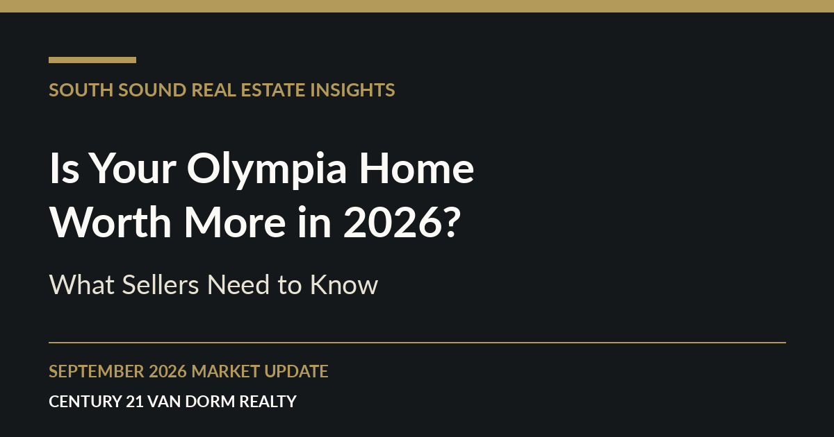 Graphic titled “Is Your Olympia Home Worth More in 2026? What Sellers Need to Know,” introducing an analysis of the Thurston County real estate market.